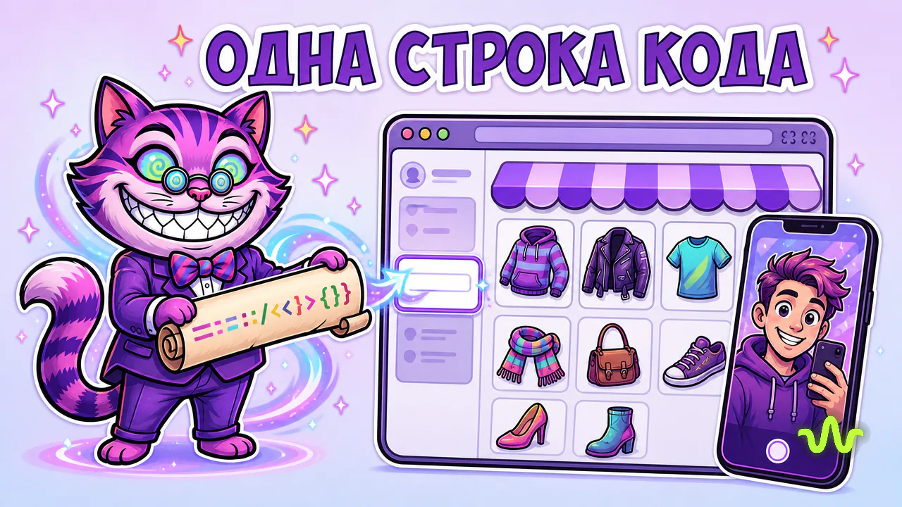 Одна строка кода подключает онлайн-примерку в карточку товара интернет-магазина