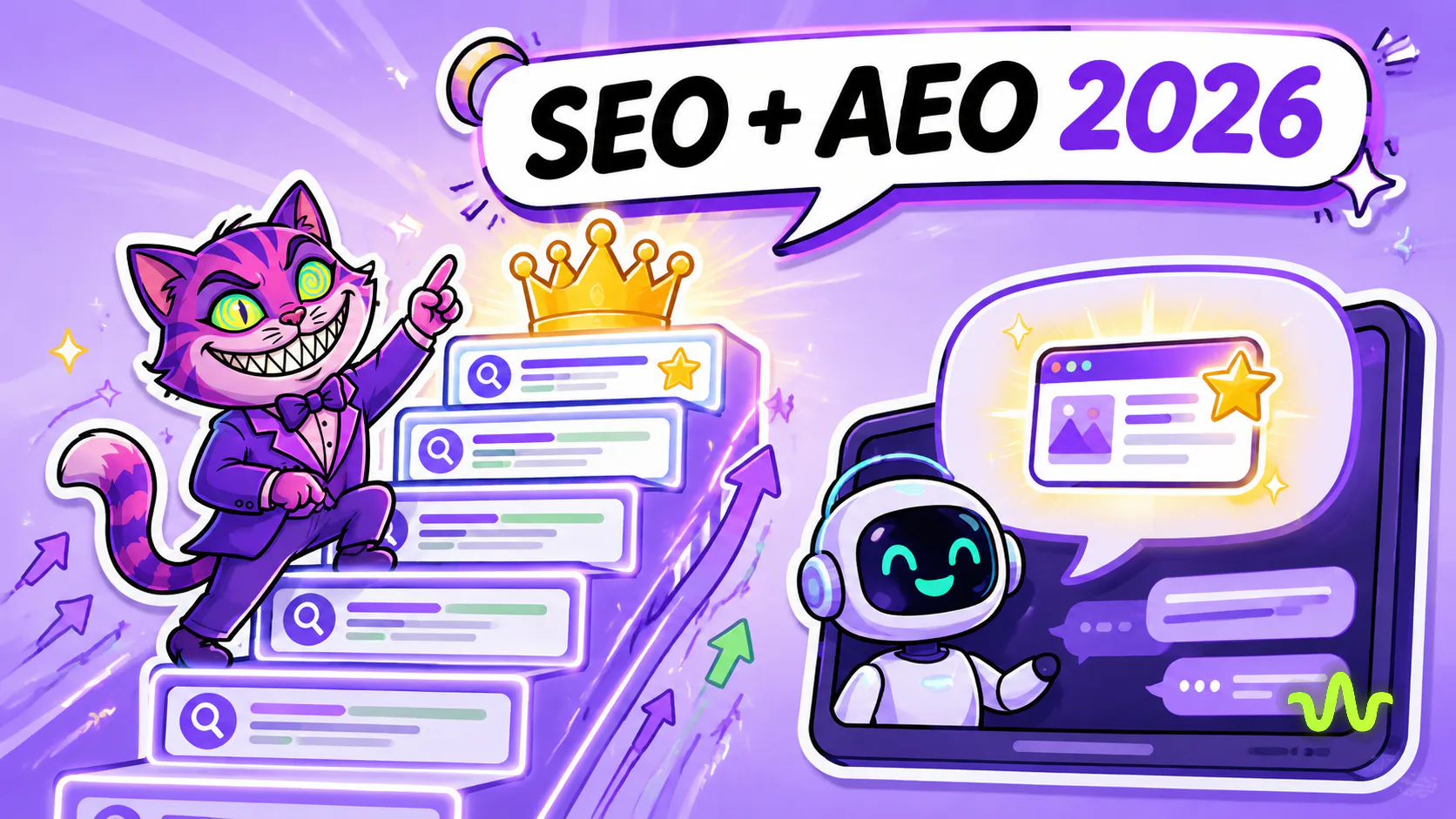 SEO и AEO в 2026: как попасть в ответы ИИ — иллюстрация урока Вайб-Маркетолога
