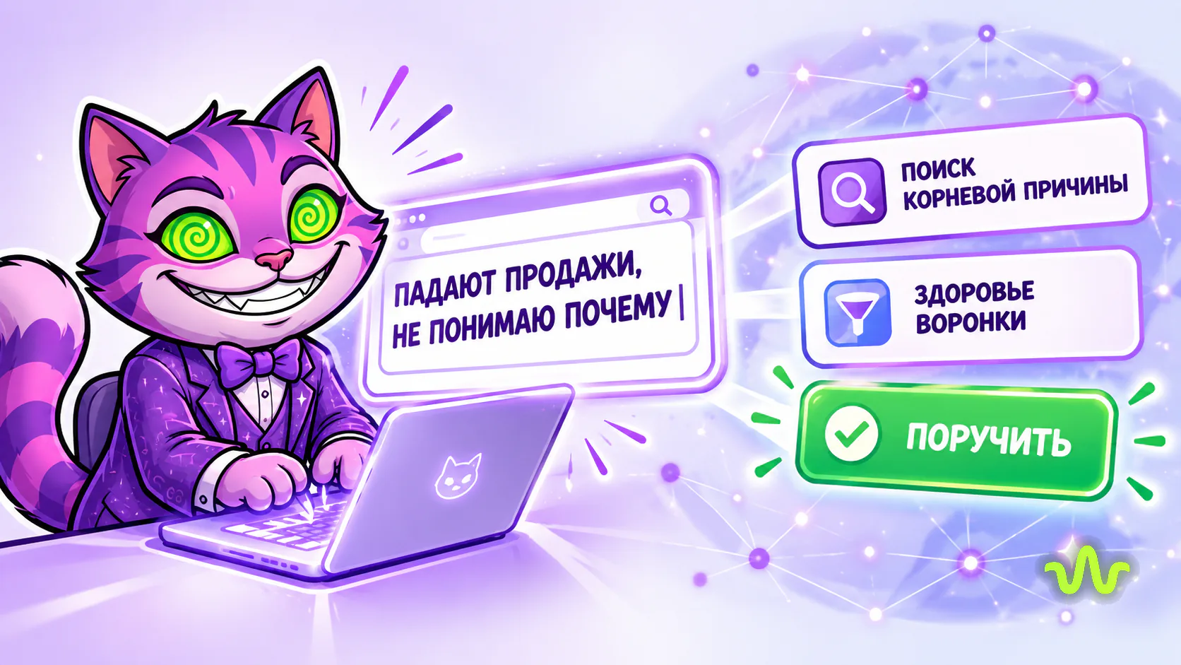 Подбор сценария ИИ-агентом по фразе «падают продажи, не понимаю почему» на карте возможностей