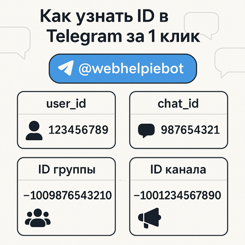 Как узнать ID в Telegram за 1 клик: пользователь, чат, группа, канал и тред — с ботом в https://t.me/webhelpiebot